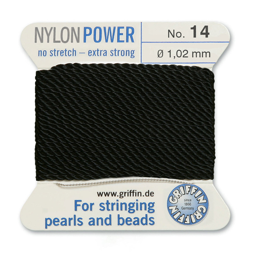 No 14 - 1.02mm - Black Carded Bead Cord Nylon Power