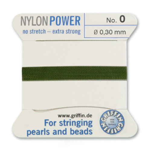 No 0 - 0.30mm - Olive Carded Bead Cord Nylon Power