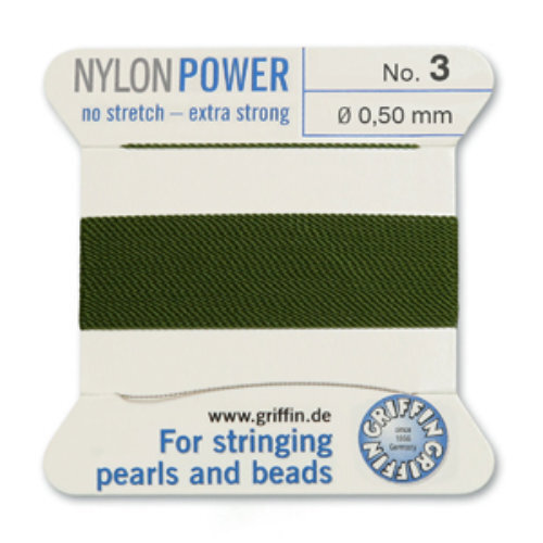No 3 - 0.50mm - Olive Carded Bead Cord Nylon Power