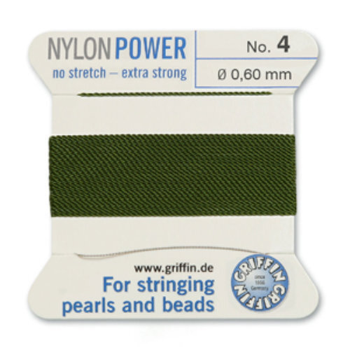 No 4 - 0.60mm - Olive Carded Bead Cord Nylon Power