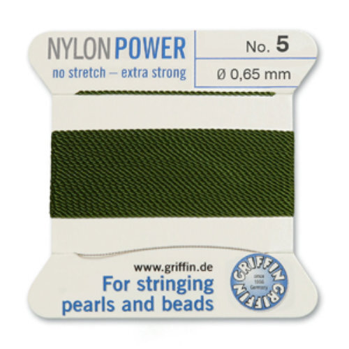 No 5 - 0.65mm - Olive Carded Bead Cord Nylon Power