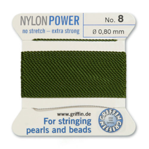 No 8 - 0.80mm - Olive Carded Bead Cord Nylon Power