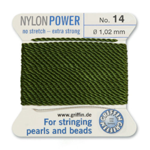 No 14 - 1.02mm - Olive Carded Bead Cord Nylon Power