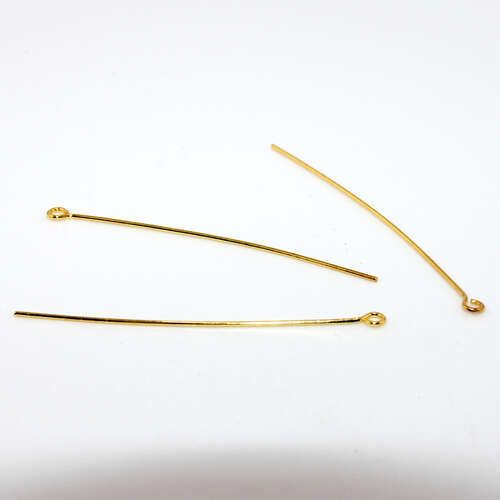 50mm x 0.7mm Brass Eye Pin - Bright Gold Plated