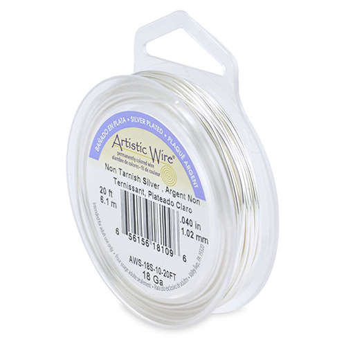 Silver Plated - Tarnish Resistant Silver - 18 Gauge (1.0 mm) - 20 FT (6.1 m) - AWS-18S-10-20FT