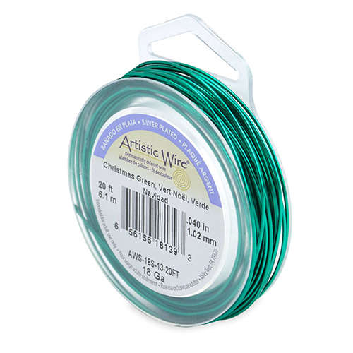 18 Gauge (1.0 mm) - 20 FT (6.1 m) - Silver Plated, Christmas Green - AWS-18S-13-20FT