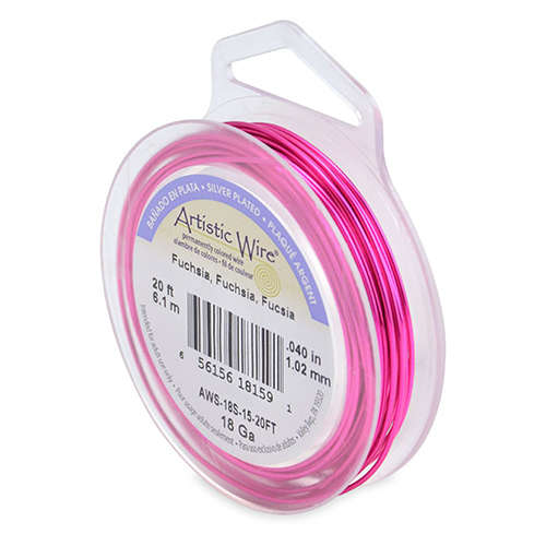 18 Gauge (1.0 mm) - 20 FT (6.1 m) - Silver Plated, Fuchsia - AWS-18S-15-20FT