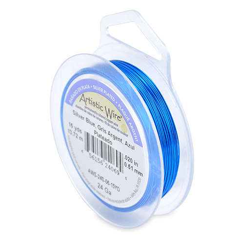 24 Gauge (.51mm) - 15 yd (13.7 m) - Silver Plated - Silver Blue - AWS-24S-06-15YD