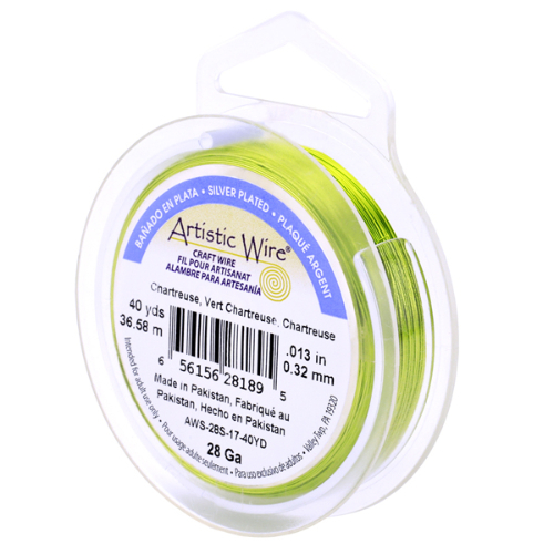 28 Gauge (.32 mm) - 40 yd (36.5 m) -  Silver Plated - Chartreuse - AWS-28S-17-40YD
