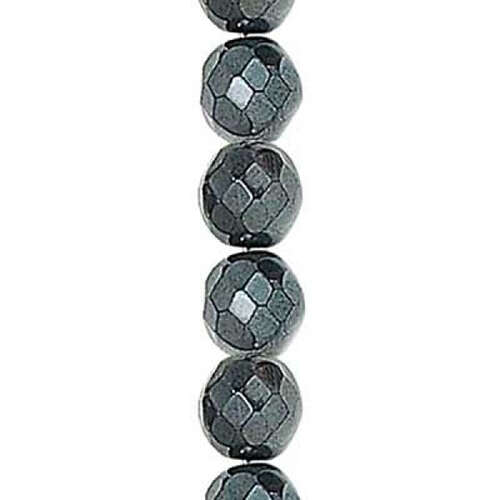 6mm Jet Hematite Round Faceted Beads, 25 Bead Strand - FPR0623980-14400