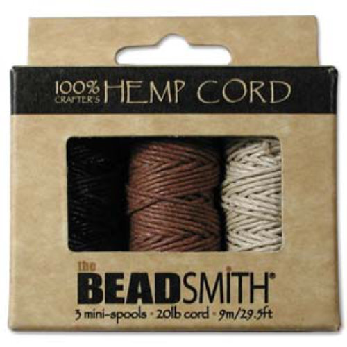 1.0mm Hemp Cord Black / Natural / Brown - 3 x 9m 3 Spool Box - HEMP3200
