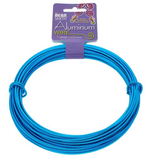 Aluminum Wire Turquoise 12 Gauge Round Wire - 39ft / 11.89m Spool - DA2610-T