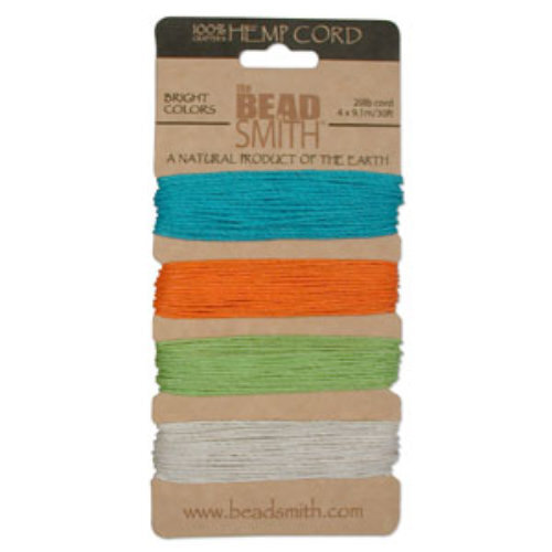 1.0mm Hemp Cord Bright Colour Mix - 4 x 9m Card - HEMP4240