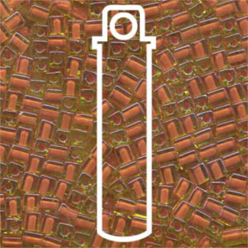 Miyuki 4mm (SB4) Square Bead - SB4-2630 - Green Lined Orange - 20gm Tube