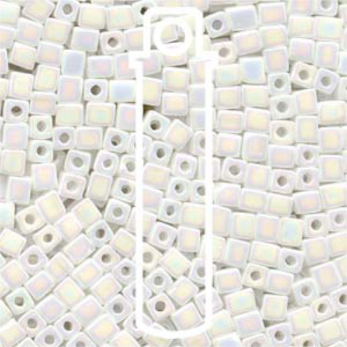 Miyuki 4mm (SB4) Square Bead - SB4-402R - Opaque White AB - 20gm Tube