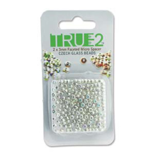 Faceted Micro Spacers 2mm x 3mm - 999 Fine Silver Plated AB - 6gm Card - FPMS2300030-SLAB