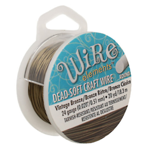 Tarnish Resistant Soft Temper Vintage Bronze 24 Gauge Round Wire - 20yd / 18m Spool - CW24R-VW-20