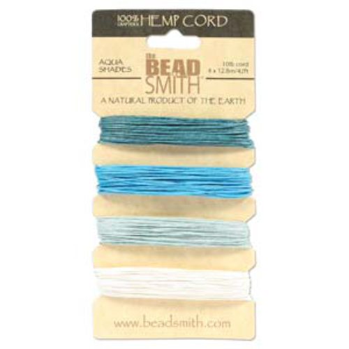 0.55mm Hemp Cord Aqua Shades - 4 x 12m Card - HEMP4165
