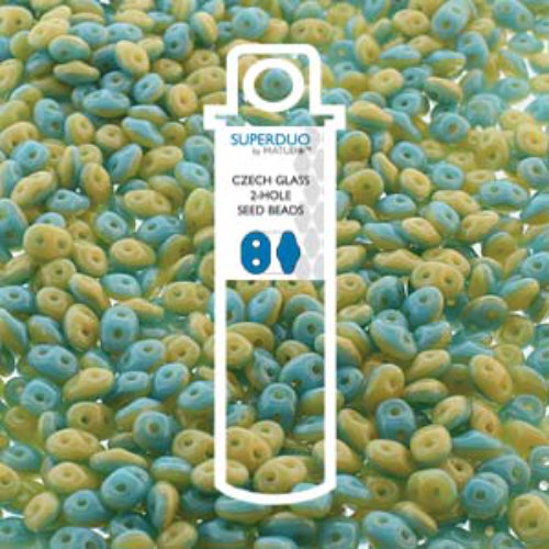Super Duo 2.5mm x 5mm - DU0563032 - Duet Opaque Blue Turquoise Ivory  - 22.5gm Tube