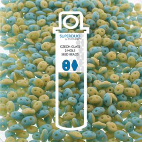 Super Duo 2.5mm x 5mm - DU0563032-84110 - Matte Duet Opaque Blue Turquoise Ivory  - 22.5gm Tube