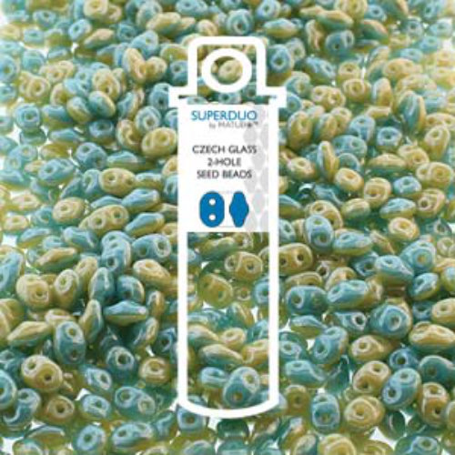 Super Duo 2.5mm x 5mm - DU0563032-14400 - Duet Opaque Blue Turquoise Ivory Luster - 22.5gm Tube