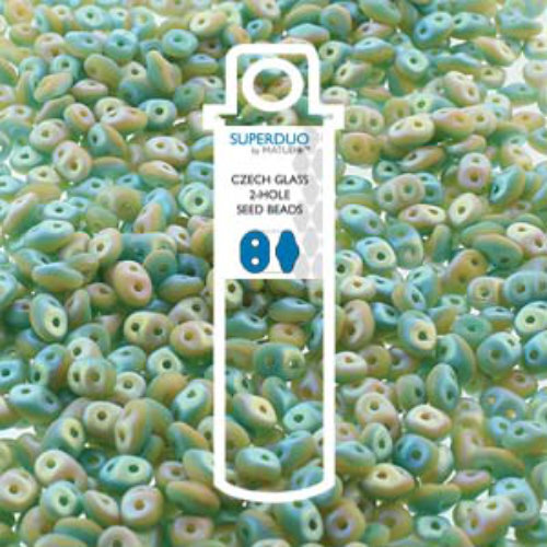 Super Duo 2.5mm x 5mm - DU0563132-28773 - Matte Duet Opaque Green Turquoise Ivory Full AB - 22.5gm Tube