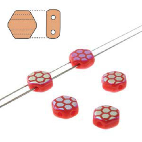 Honeycomb 6mm - HC0693190-28703HC - Opaque Red AB Laser Core - 30 Bead Strand