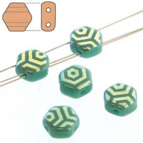 Honeycomb 6mm - HC0663130-28703WB - Opaque Green Turquoise Luster Azuro Laser Web - 30 Bead Strand