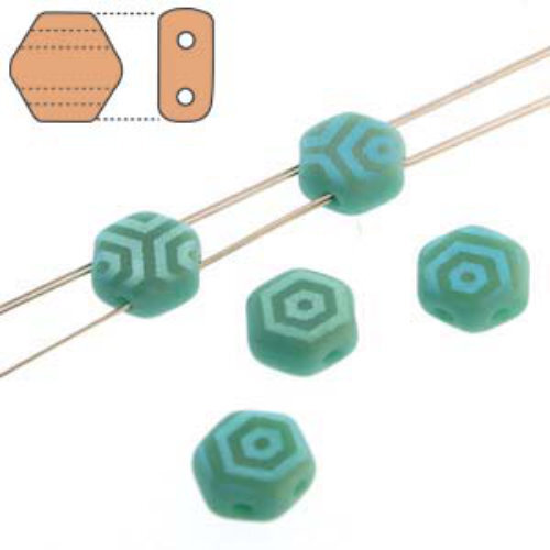 Honeycomb 6mm - HC0663130-28773WB - Matte Opaque Green Turquoise Luster Azuro Laser Web - 30 Bead Strand