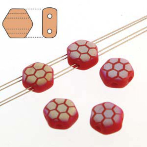 Honeycomb 6mm - HC0693190-28773HC - Matte Opaque Red AB Laser Core - 30 Bead Strand