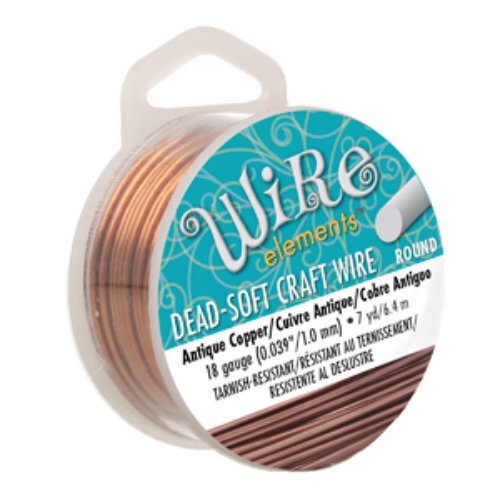 Tarnish Resistant Soft Temper Antique Copper 18 Gauge Round Wire - 7yd / 6.4m Spool - CW18R-AC-7