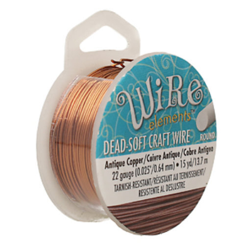 Tarnish Resistant Soft Temper Antique Copper 22 Gauge Round Wire - 15ft / 4.5m Spool - CW22R-AC-15