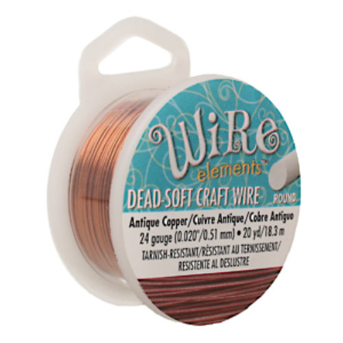 Tarnish Resistant Soft Temper Antique Copper 24 Gauge Round Wire - 20yd / 18m Spool - CW24R-AC-20