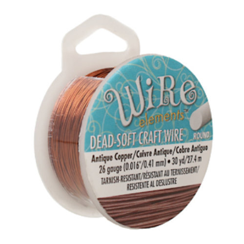 Tarnish Resistant Soft Temper Antique Copper 26 Gauge Round Wire - 30yd / 27m Spool - CW26R-AC-30
