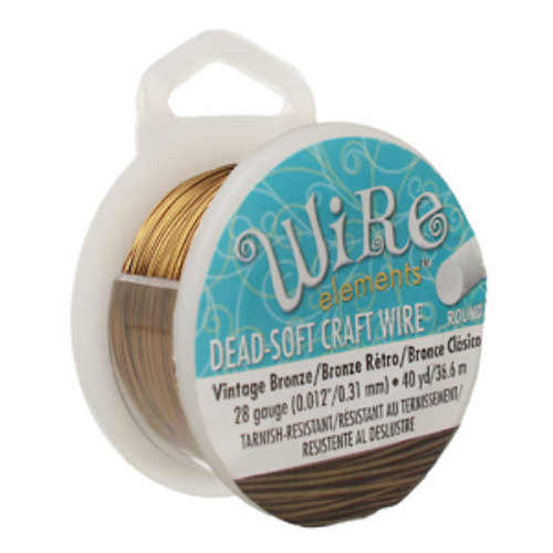 Tarnish Resistant Soft Temper Vintage Bronze 28 Gauge Round Wire - 40yd / 36m Spool - CW28R-VW-40