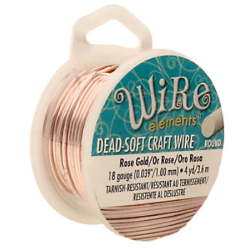 Tarnish Resistant Soft Temper Rose Gold 18 Gauge Round Wire - 4yd / 3.6m Spool - CW18R-RG-4