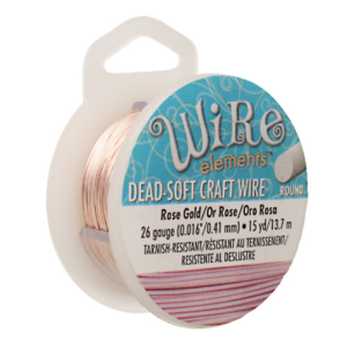 Tarnish Resistant Soft Temper Rose Gold 26 Gauge Round Wire - 15yd / 13m Spool - CW26R-RG-15