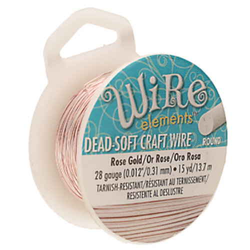 Tarnish Resistant Soft Temper Rose Gold 28 Gauge Round Wire - 15yd / 13m Spool - CW28R-RG-15