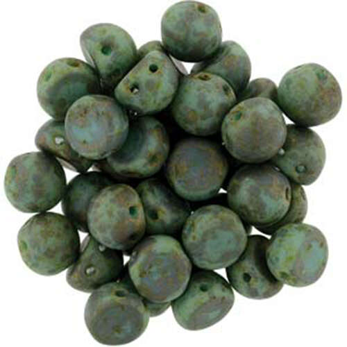 7mm Cabochon 2 Hole - Opaque Luster Turquoise Copper Picasso - CAB07-MLG63130 - 100gm Bag
