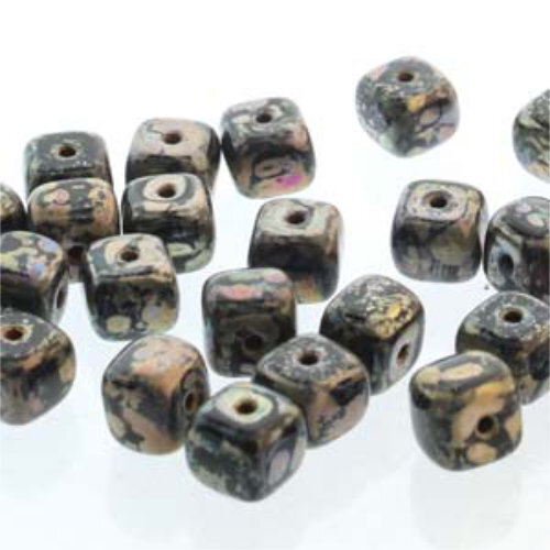 Cube Bead 5mm x 7mm - Jet Picasso - CU57-23980-43400 - 30 Bead Strand