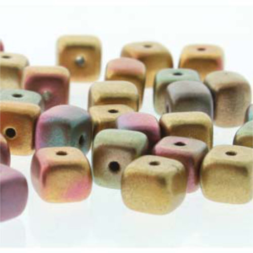 Cube Bead 6mm x 9mm - Dark Gold Rainbow - CU69-00030-01620 - 30 Bead Strand