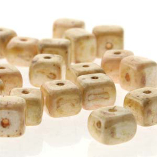 Cube Bead 6mm x 9mm - Chalk Honey Drizzle - CU69-02010-65401 - 30 Bead Strand