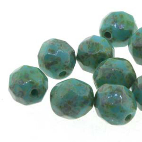 4mm Fire Polish Beads - Turquoise Green Dark Travertine 63130-86805 - 40 Bead Strand