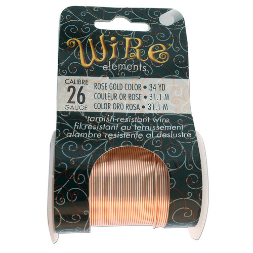 Tarnish Resistant Medium Temper Rose Gold 26 Gauge Round Wire - 34yd / 31m Roll - NTW26RG