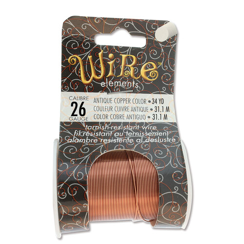 Tarnish Resistant Medium Temper Antique Copper 26 Gauge Round Wire - 34yd / 31m Roll - NTW26AC