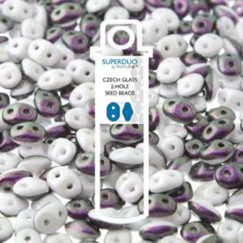 Super Duo 2.5mm x 5mm - DU0503849-29014 - Duet Black & White Polychrome Black Raspberry - 22.5gm Tube