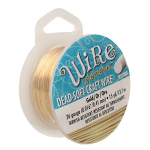 Tarnish Resistant Soft Temper Gold 26 Gauge Round Wire - 15yd / 13m Spool - CW26R-GL-15