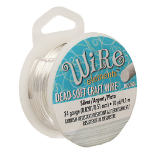 Tarnish Resistant Soft Temper Silver 24 Gauge Round Wire - 10yd / 9m Spool  - CW24R-SL-10