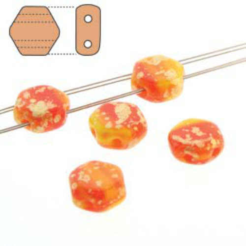 Honeycomb 6mm - HC0699994-94401 - Hodge Podge Orange Gold Splash - 30 Bead Strand