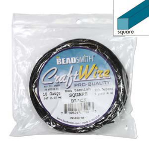 Tarnish Resistant Soft Temper Black 18 Gauge Square Wire - 7yd / 6.4m Spool - CW18SQ-BK-7